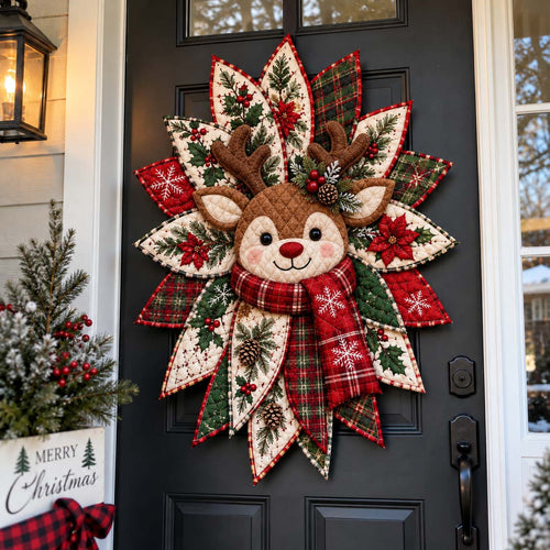 Christmas Patchwork Blooms Custom Shape Quilted Door Hanger GFTONTD2732