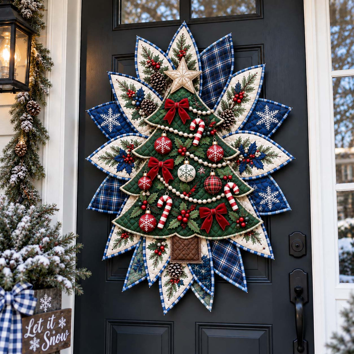 Christmas Patchwork Blooms Custom Shape Quilted Door Hanger GFTONTD2733