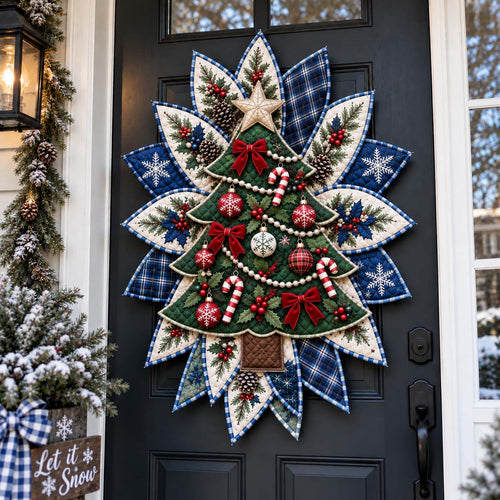 Christmas Patchwork Blooms Custom Shape Quilted Door Hanger GFTONTD2733