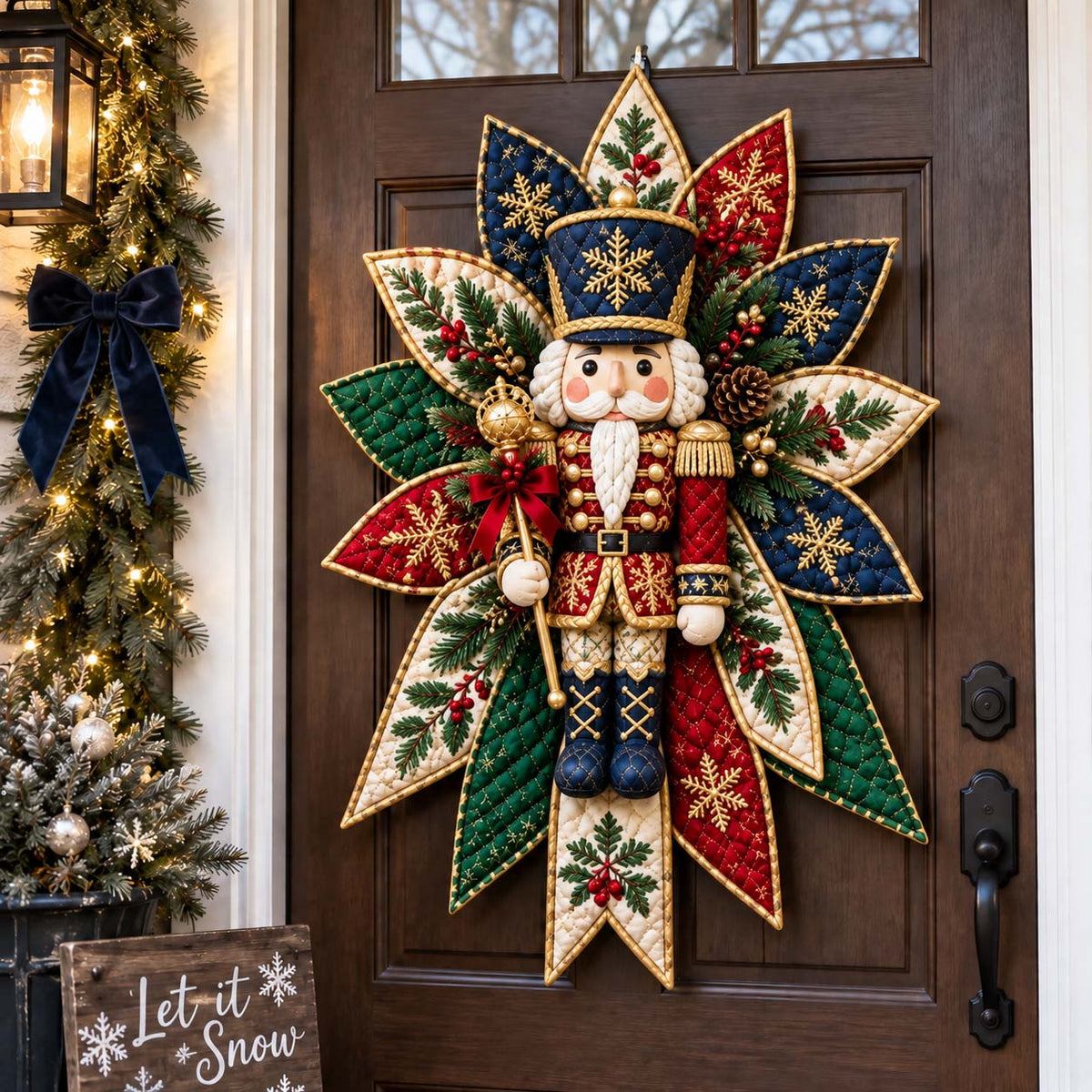 Christmas Patchwork Blooms Custom Shape Quilted Door Hanger GFTONTD2734