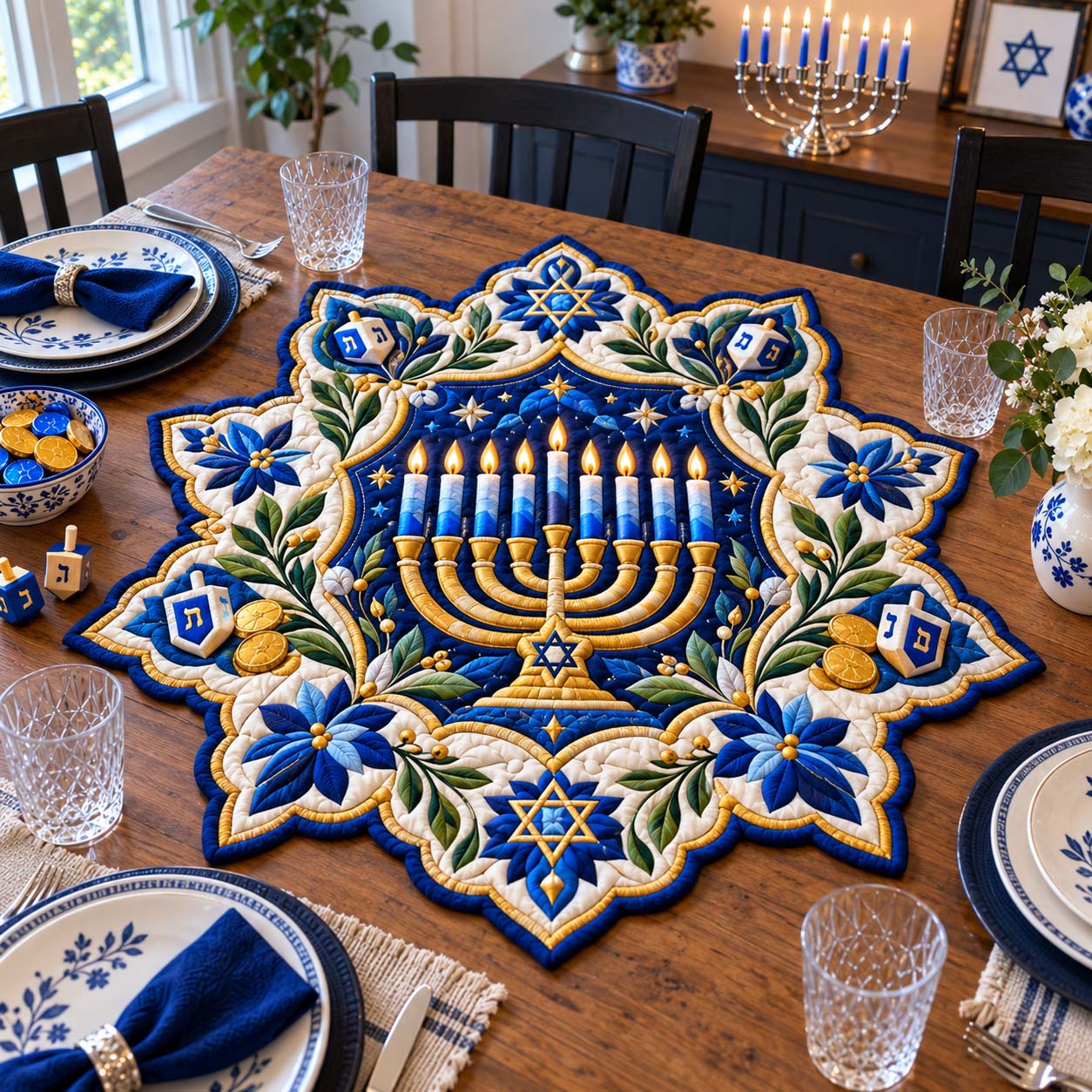 Festival Of Lights Custom Shape Quilted Table Topper GFTONTD2756