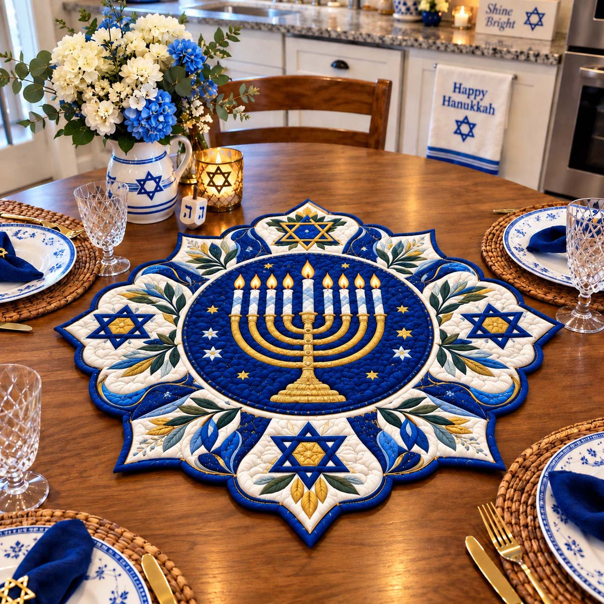 Festival Of Lights Custom Shape Quilted Table Topper GFTONTD2757