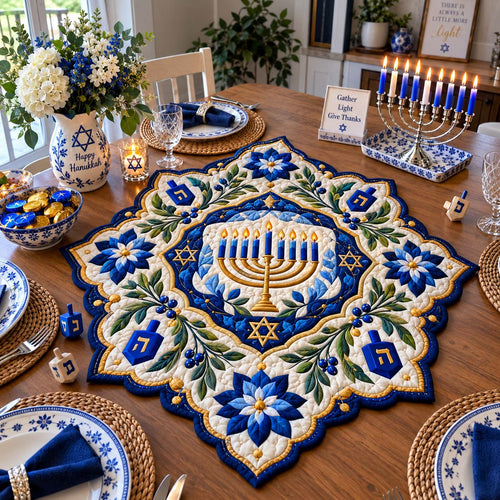 Festival Of Lights Custom Shape Quilted Table Topper GFTONTD2758