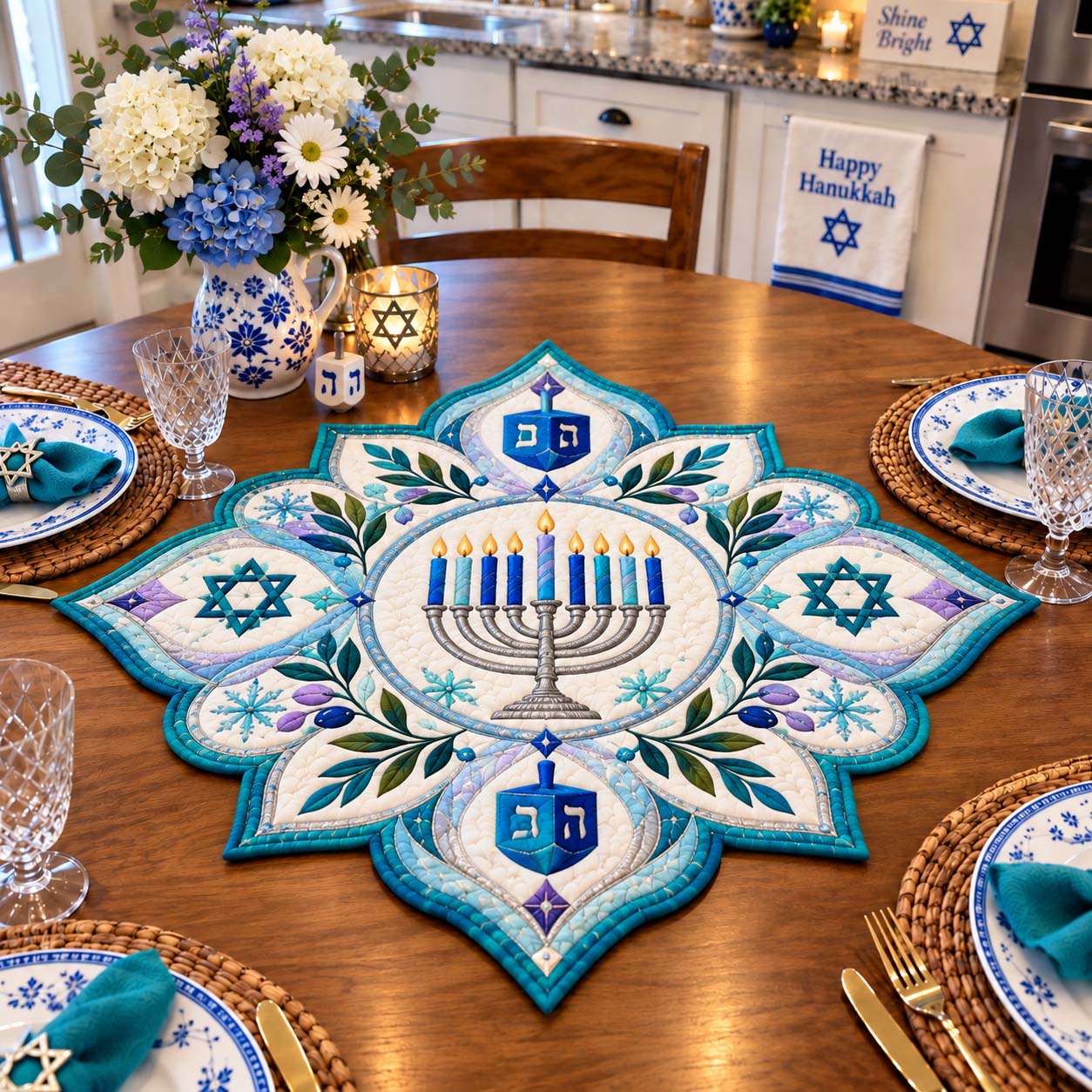 Festival Of Lights Custom Shape Quilted Table Topper GFTONTD2759