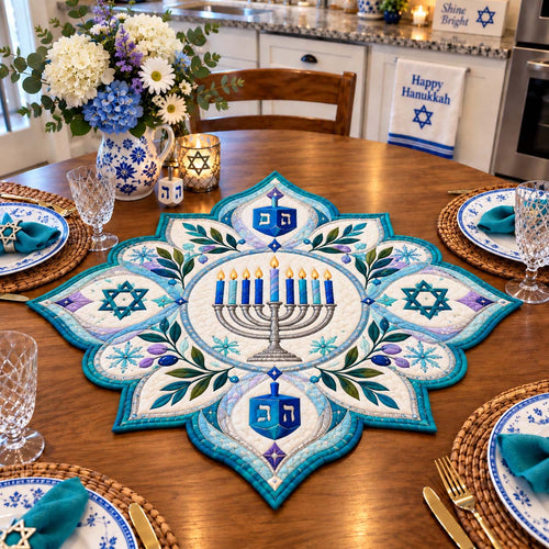 Festival Of Lights Custom Shape Quilted Table Topper GFTONTD2759