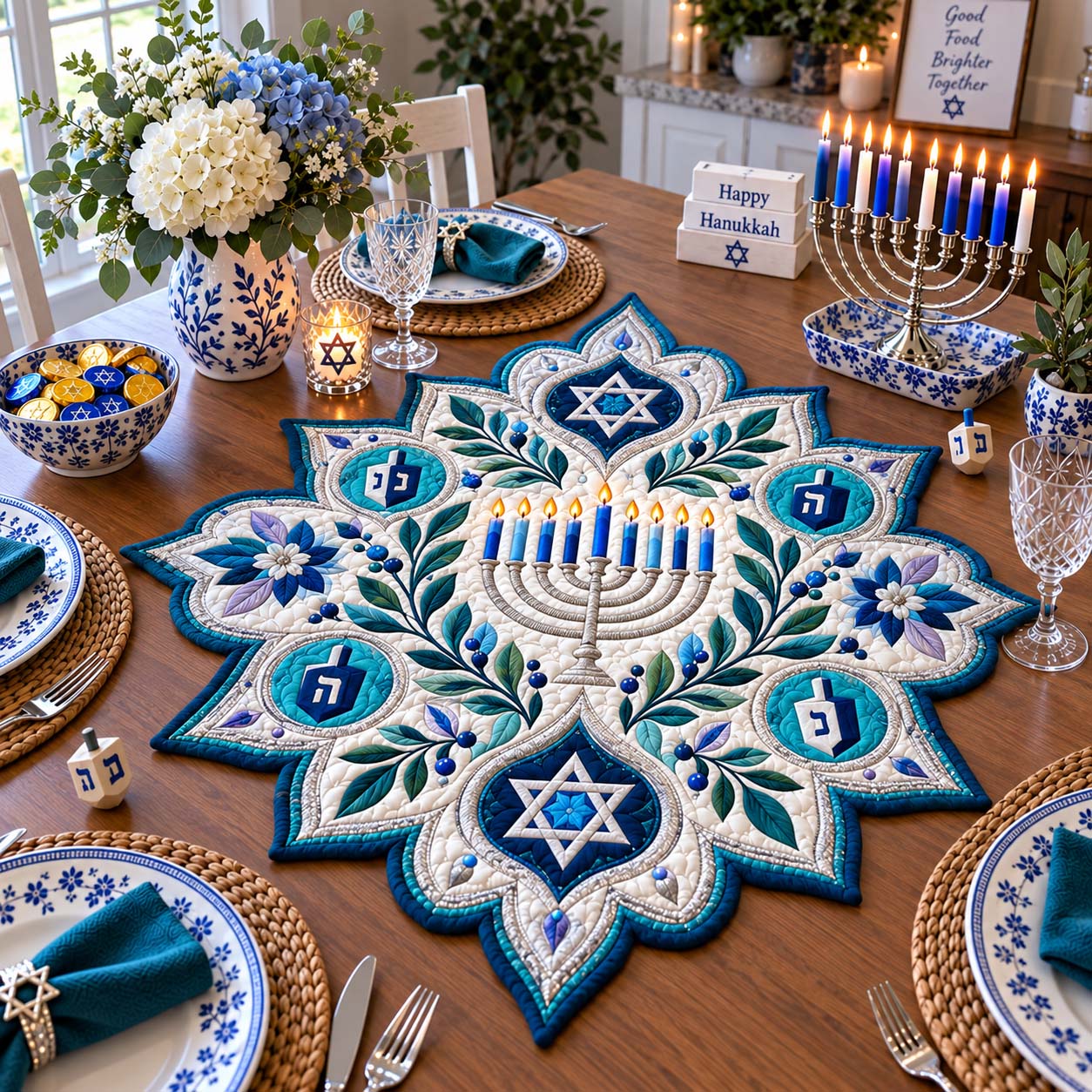 Festival Of Lights Custom Shape Quilted Table Topper GFTONTD2760