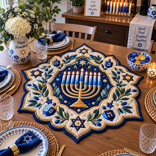 Festival Of Lights Custom Shape Quilted Table Topper GFTONTD2761