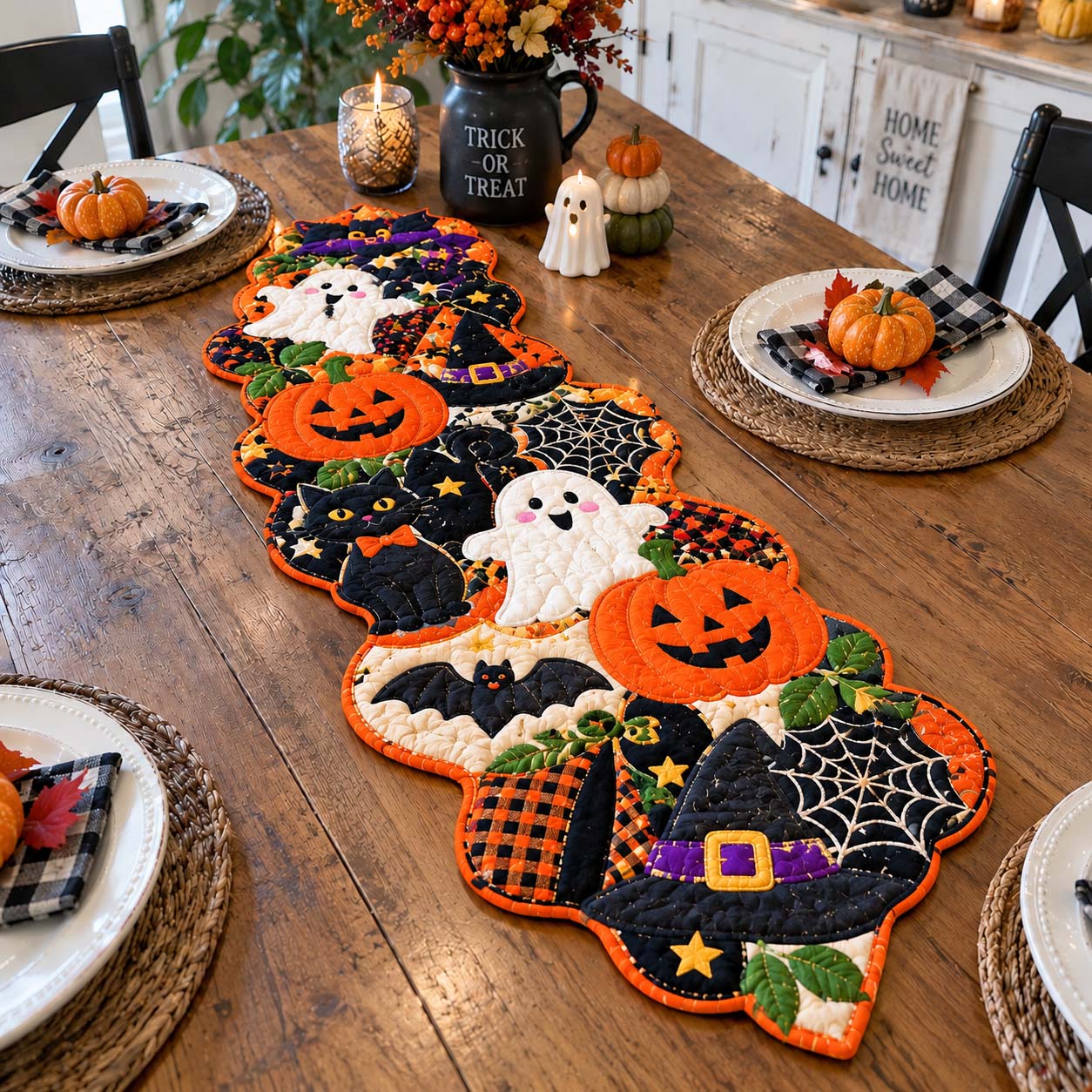 Spooky Halloween Parade Custom Shape Quilted Table Runner GFTONTD2770