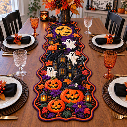Spooky Halloween Parade Custom Shape Quilted Table Runner GFTONTD2771