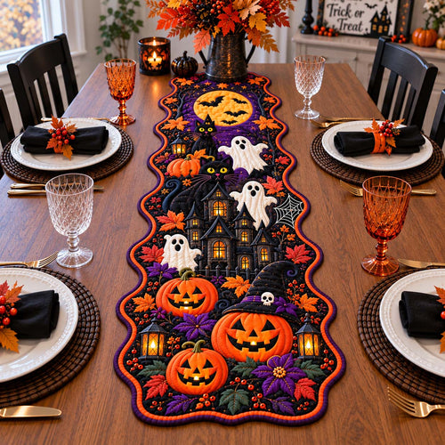 Spooky Halloween Parade Custom Shape Quilted Table Runner GFTONTD2771