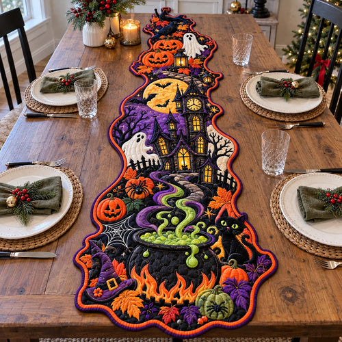 Spooky Halloween Parade Custom Shape Quilted Table Runner GFTONTD2772