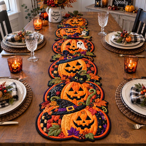 Spooky Halloween Parade Custom Shape Quilted Table Runner GFTONTD2774