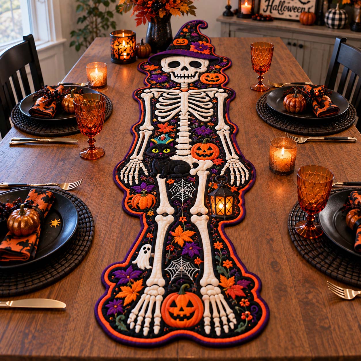 Spooky Halloween Parade Custom Shape Quilted Table Runner GFTONTD2775
