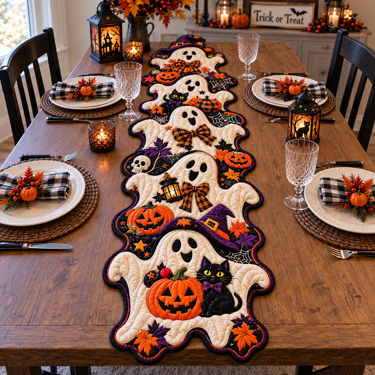 Spooky Halloween Parade Custom Shape Quilted Table Runner GFTONTD2776