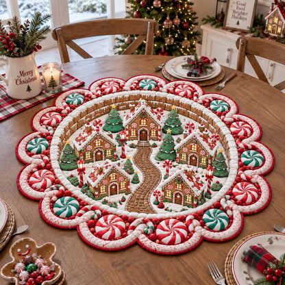 North Pole Christmas Village Custom Shape Quilted Table Topper GFTONTD2798