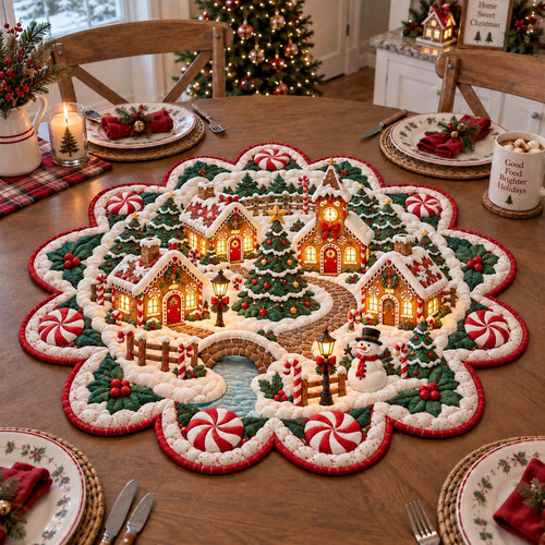 North Pole Christmas Village Custom Shape Quilted Table Topper GFTONTD2801