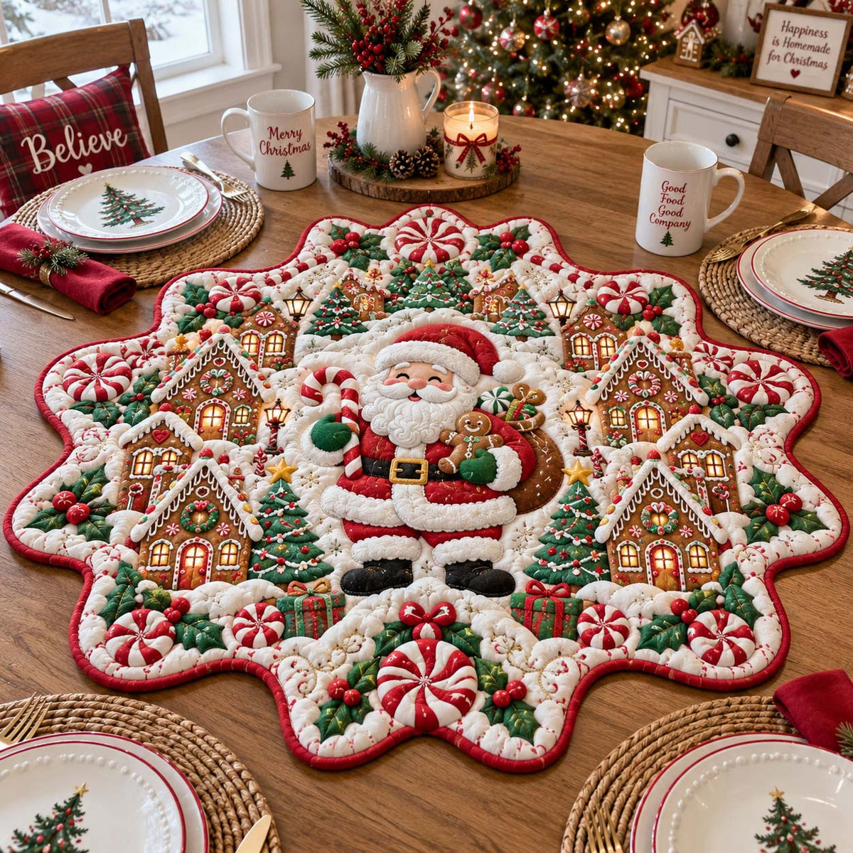 North Pole Christmas Village Custom Shape Quilted Table Topper GFTONTD2802