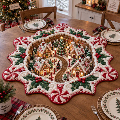 North Pole Christmas Village Custom Shape Quilted Table Topper GFTONTD2803