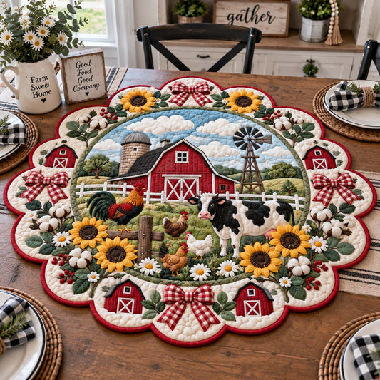 Farmhouse Patchwork Harvest Custom Shape Quilted Table Topper GFTONTD2858