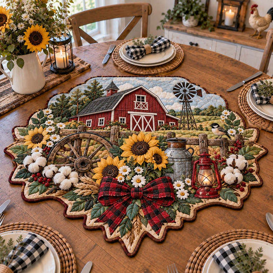 Farmhouse Patchwork Harvest Custom Shape Quilted Table Topper GFTONTD2861