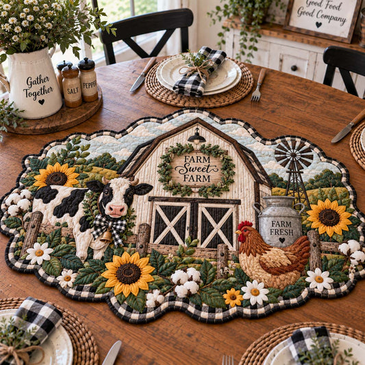 Farmhouse Patchwork Harvest Custom Shape Quilted Table Topper GFTONTD2862