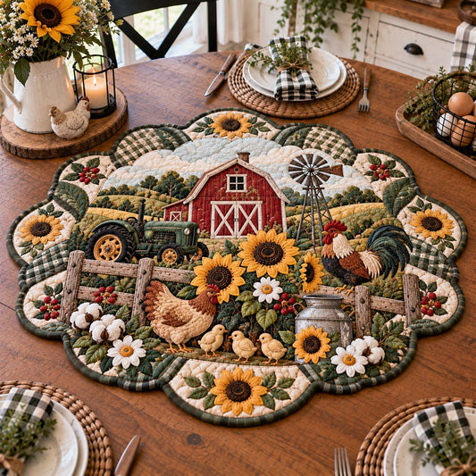 Farmhouse Patchwork Harvest Custom Shape Quilted Table Topper GFTONTD2864