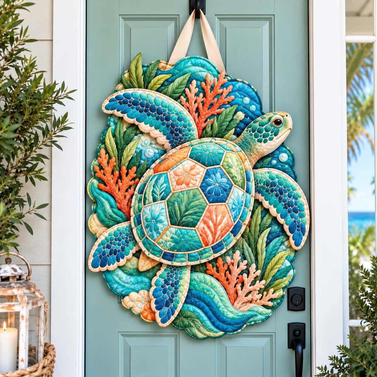 Coastal Turtle Custom Shape Quilted Table Topper GFTONTD2919