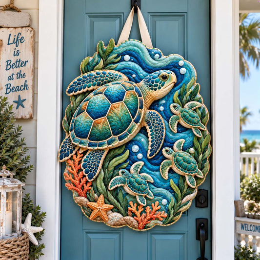 Coastal Turtle Custom Shape Quilted Table Topper GFTONTD2920