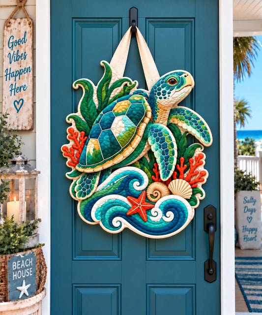 Coastal Turtle Custom Shape Quilted Table Topper GFTONTD2921