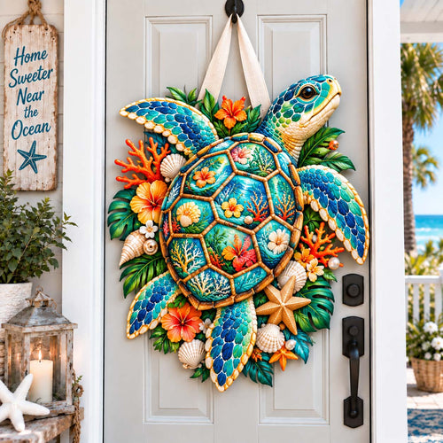 Coastal Turtle Custom Shape Quilted Table Topper GFTONTD2922