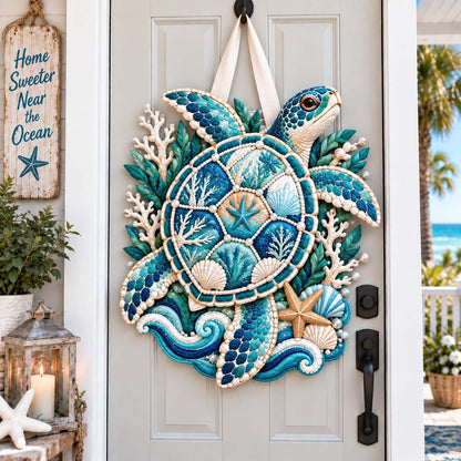 Coastal Turtle Custom Shape Quilted Table Topper GFTONTD2924