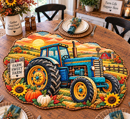 Harvest Tractor Charm Custom Shape Quilted Table Topper GFTONTD2926