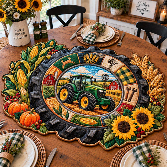 Harvest Tractor Charm Custom Shape Quilted Table Topper GFTONTD2927