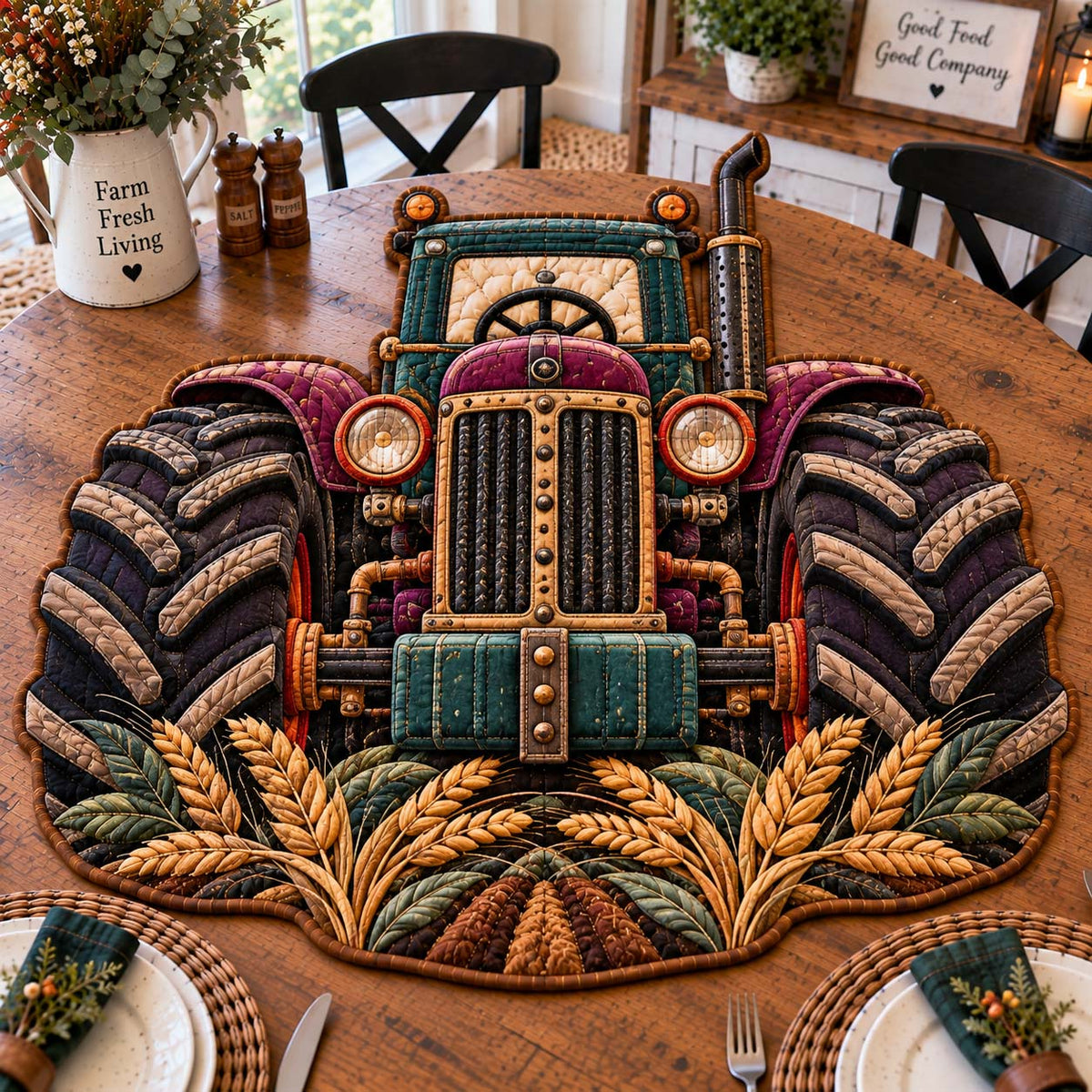 Harvest Tractor Charm Custom Shape Quilted Table Topper GFTONTD2929
