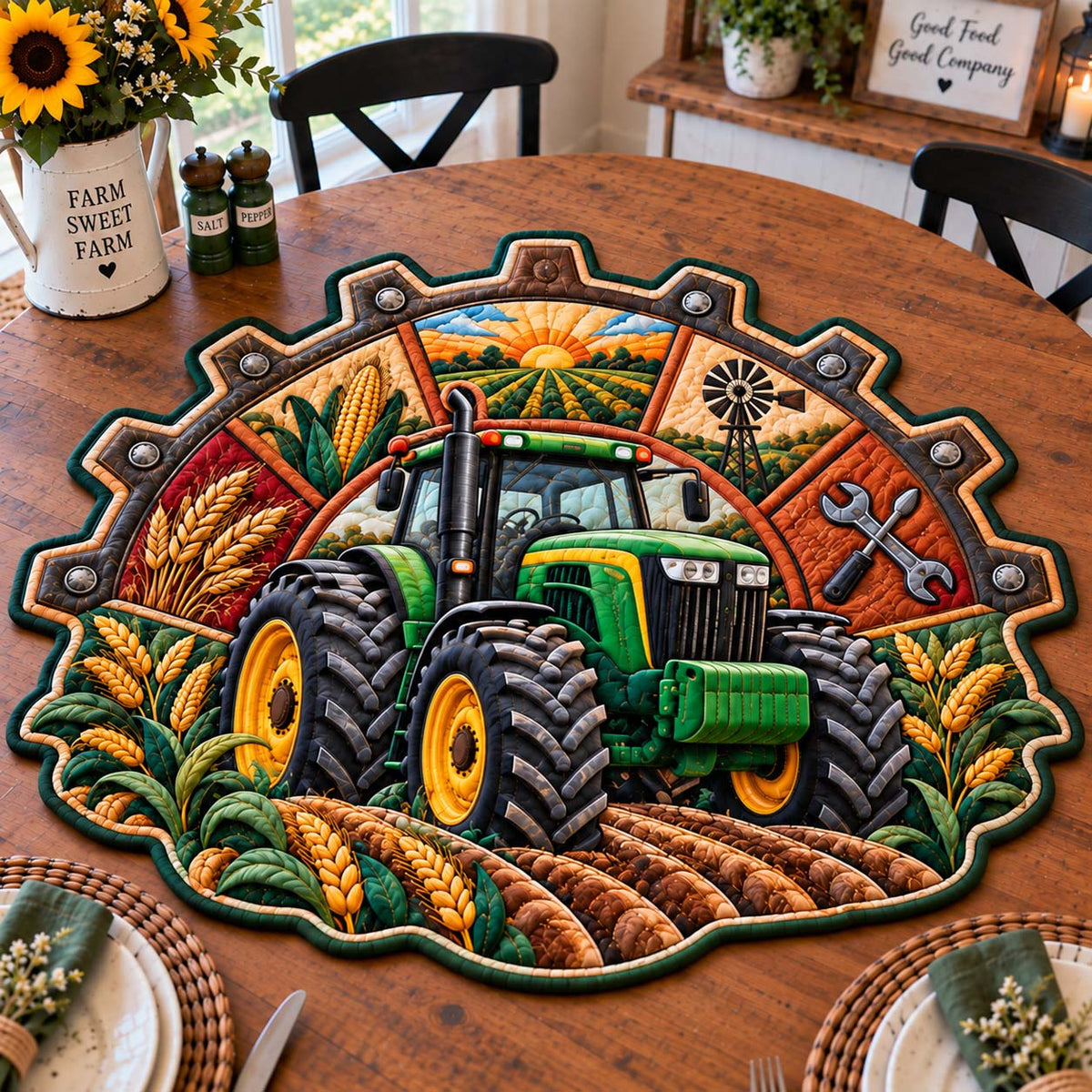 Harvest Tractor Charm Custom Shape Quilted Table Topper GFTONTD2930