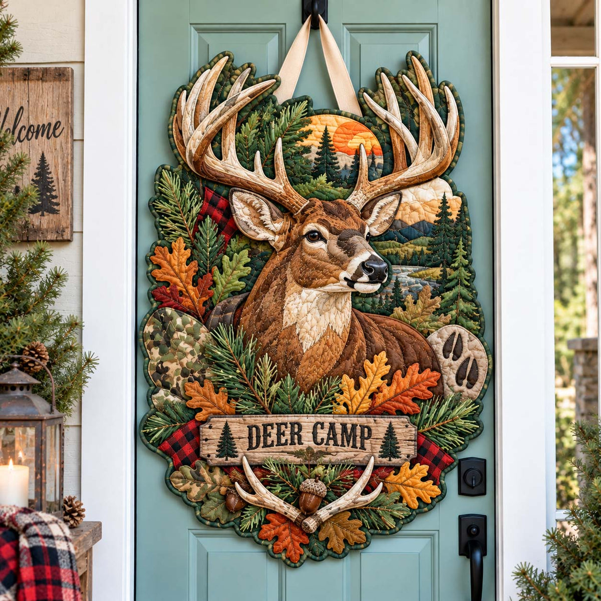 Deer Camp Custom Shape Quilted Table Topper GFTONTD2938