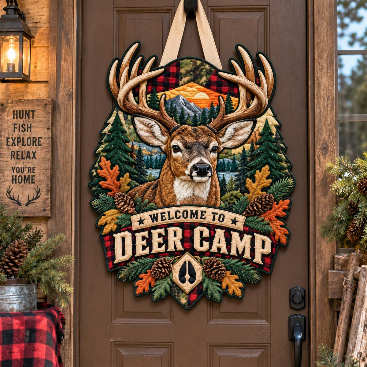 Deer Camp Custom Shape Quilted Table Topper GFTONTD2939