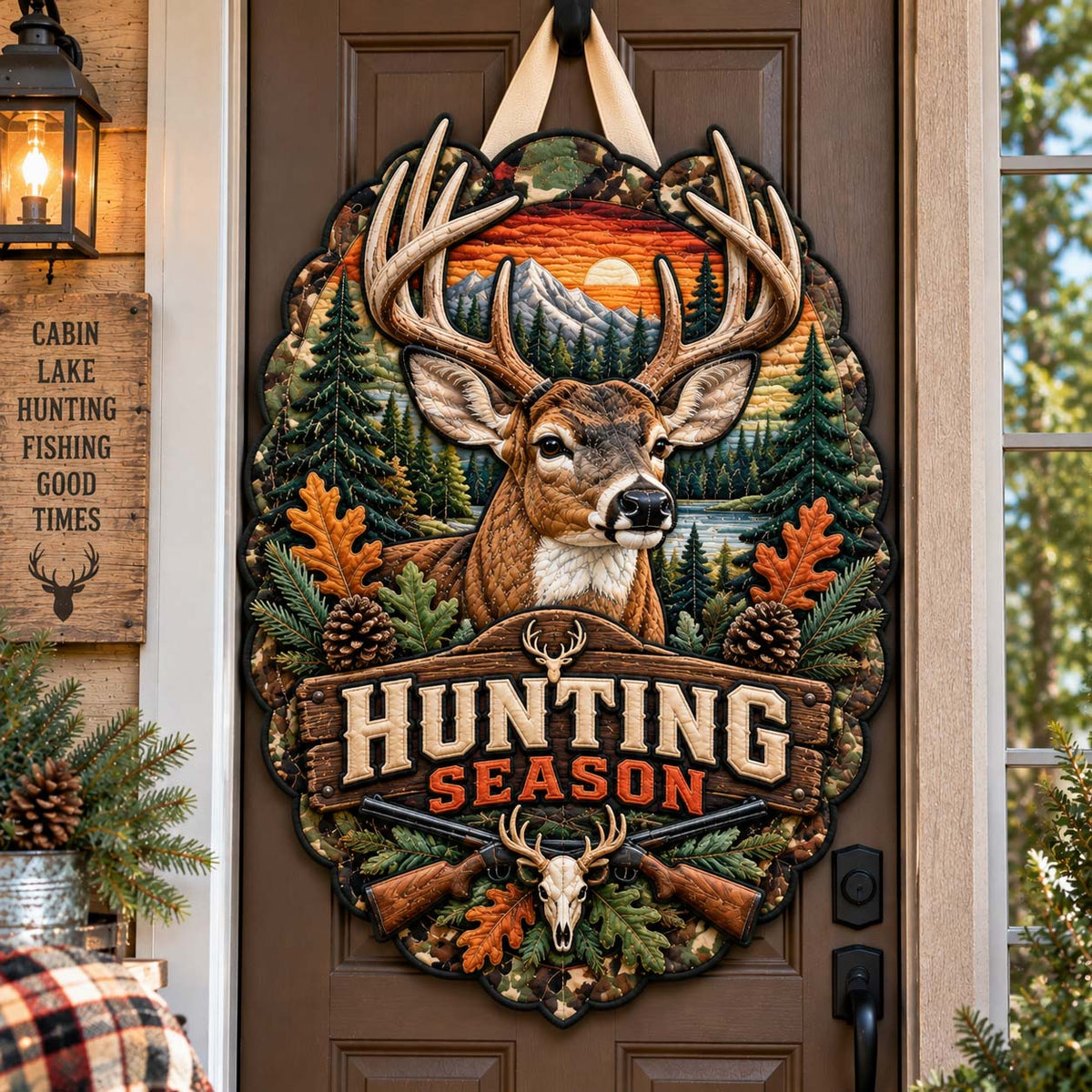 Deer Camp Custom Shape Quilted Table Topper GFTONTD2942