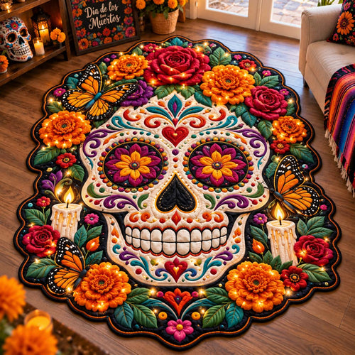 Marigold Sugar Skull Custom Shape Area Rug GFTONTD3012