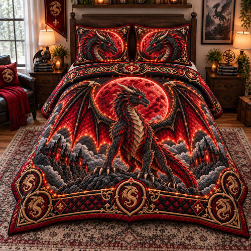 Blood Moon Dragon 3-Piece Quilted Bedding Set GFTONTD3021