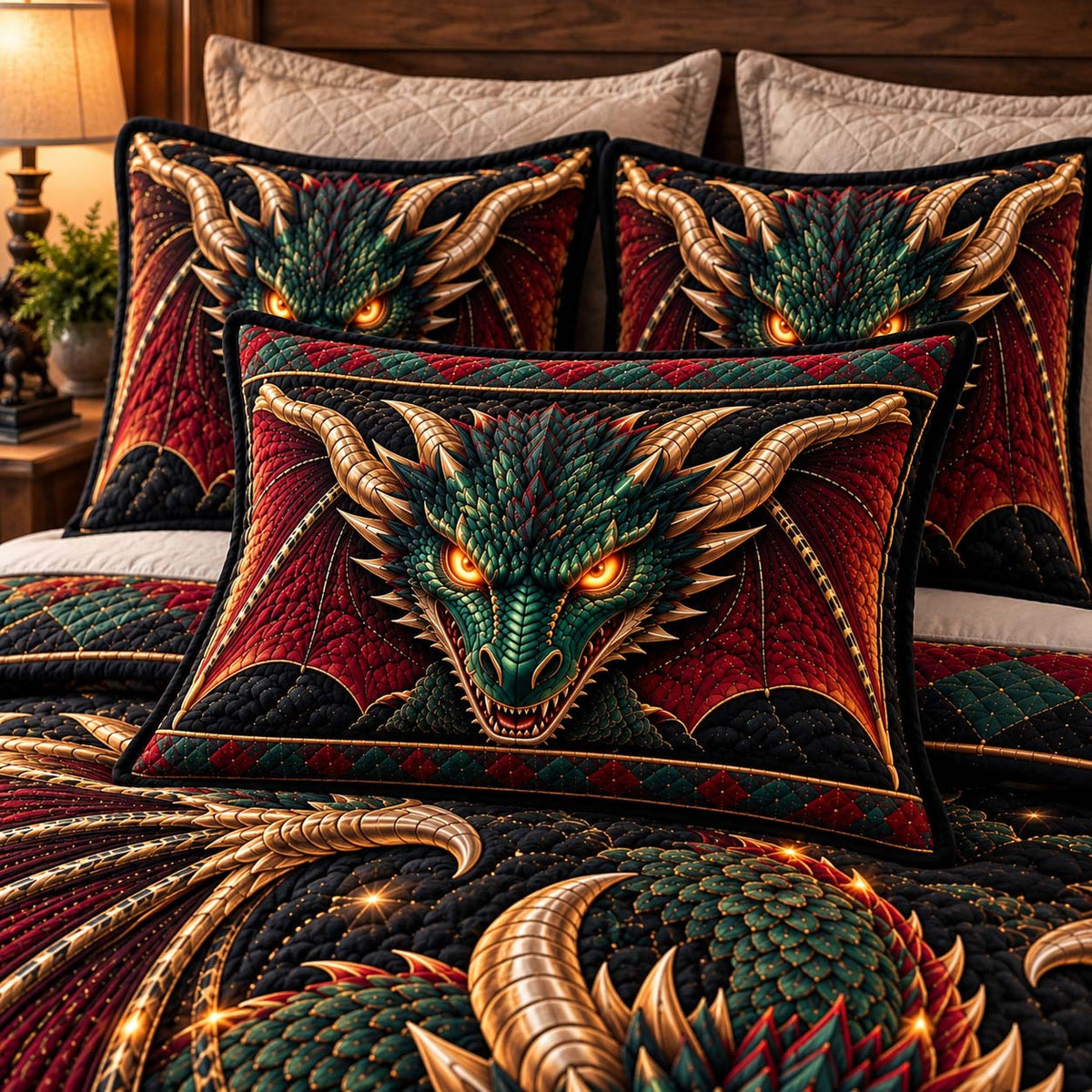 Emerald Dragon King Bedding Pillow Case GFTONTD3024C2