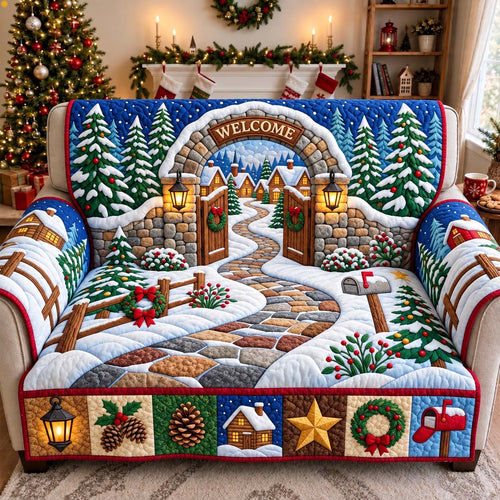 Welcome Christmas Village Quilted Sofa Cover GFTONTD3045
