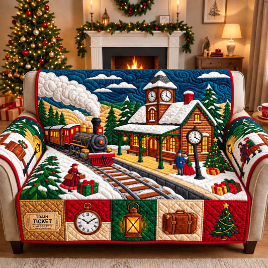 Christmas Train Station Quilted Sofa Cover GFTONTD3046