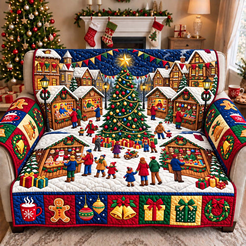 Christmas Market Village Quilted Sofa Cover GFTONTD3048