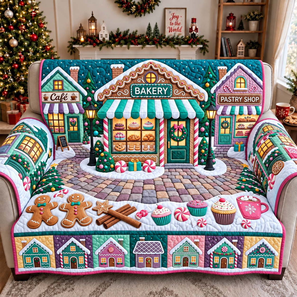 Christmas Bakery Street Quilted Sofa Cover GFTONTD3049