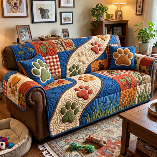 Happy Trails Paws Quilted Sofa Cover GFTONTD3054