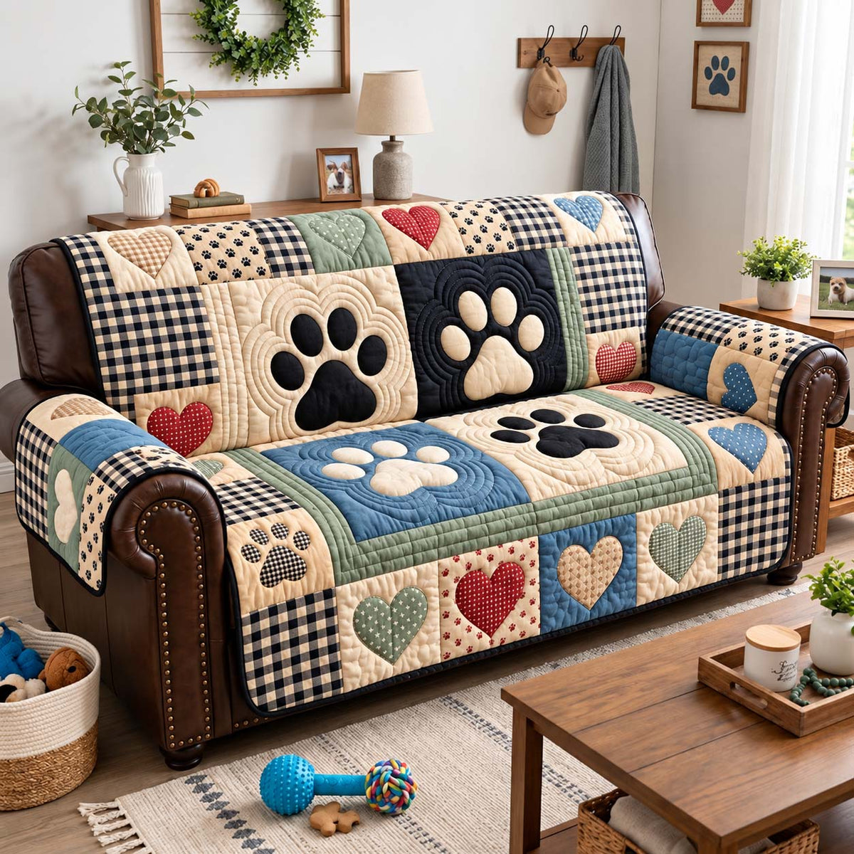 Farmhouse Paw Love Quilted Sofa Cover GFTONTD3058