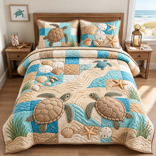 Sandy Shore Turtles 3-Piece Quilted Bedding Set GFTONTD3062