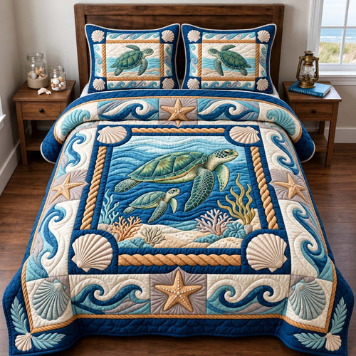 Coastal Turtle Haven 3-Piece Quilted Bedding Set GFTONTD3064