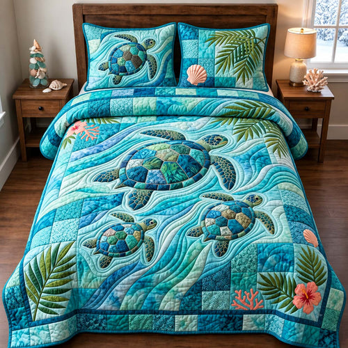 Tropical Turtle Waves 3-Piece Quilted Bedding Set GFTONTD3065